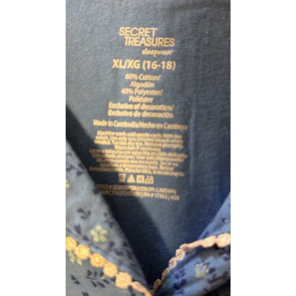 Secret Treasures Pajama Set XL 16-18 Blue Floral Button Front Cotton Blend - Picture 3 of 9